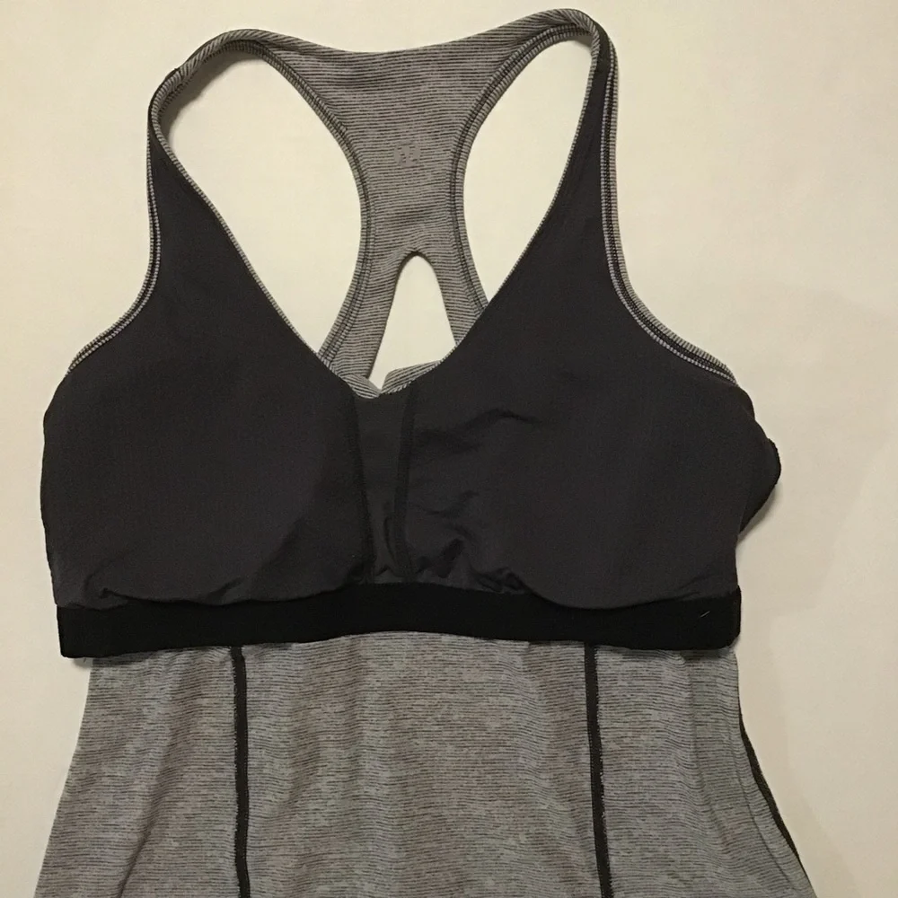 Lululemon Athletica Women’s Tank Top Keyhole Racerback Gray/White Stripe - Picture 5 of 9